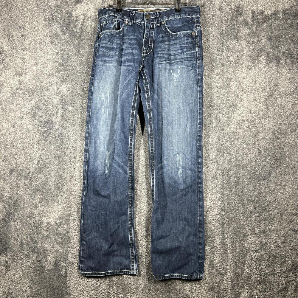 BKE Carter Jeans Mens 29x32 Blue Straight Medium Wash Distressed Embroidered